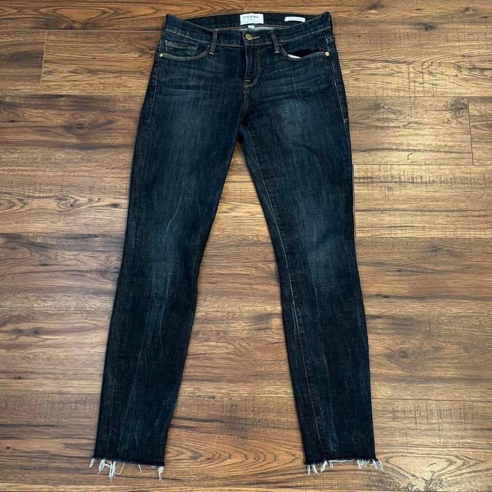 FRAME Dark Wash‎ Mid Rise Skinny Jeans Raw Hem 26 Denim Preppy Minimalist Casual